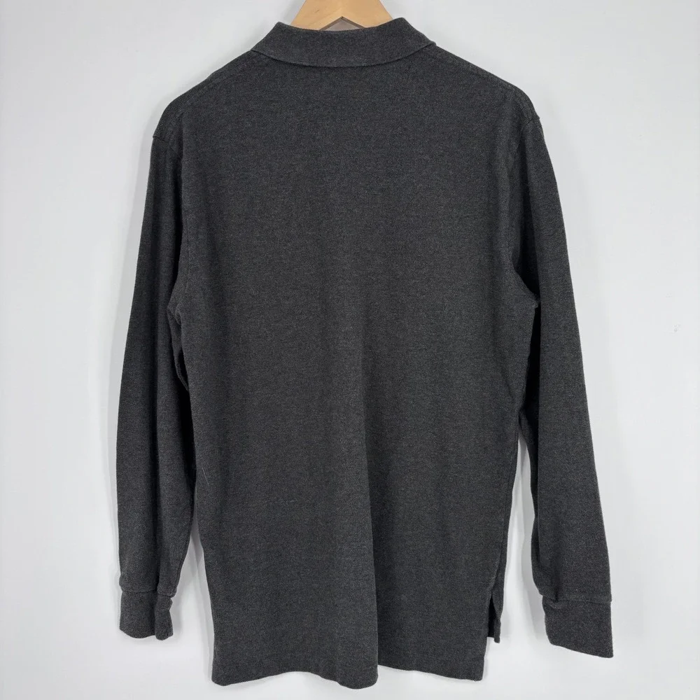 Polo Ralph Lauren Long Sleeve Polo Shirt Mens M Gray Pique Purple Pony Preppy